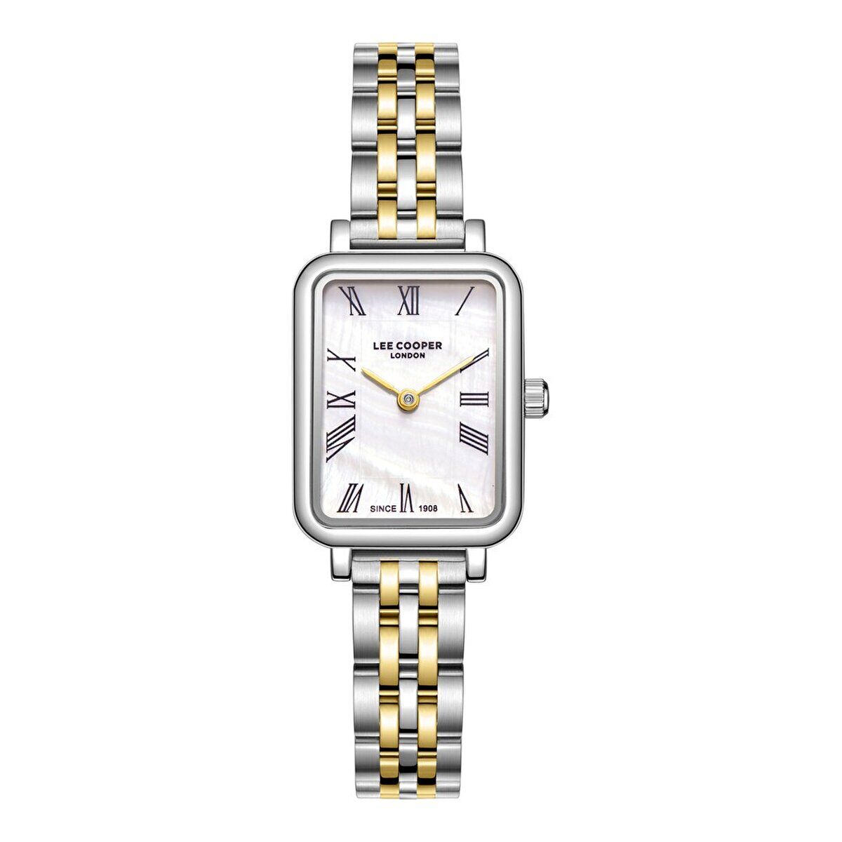 Lee Cooper LC08232.220 Kadın Kol Saati – Şık Dikdörtgen Kasa, Metal Bilezik, Silver/Gold
