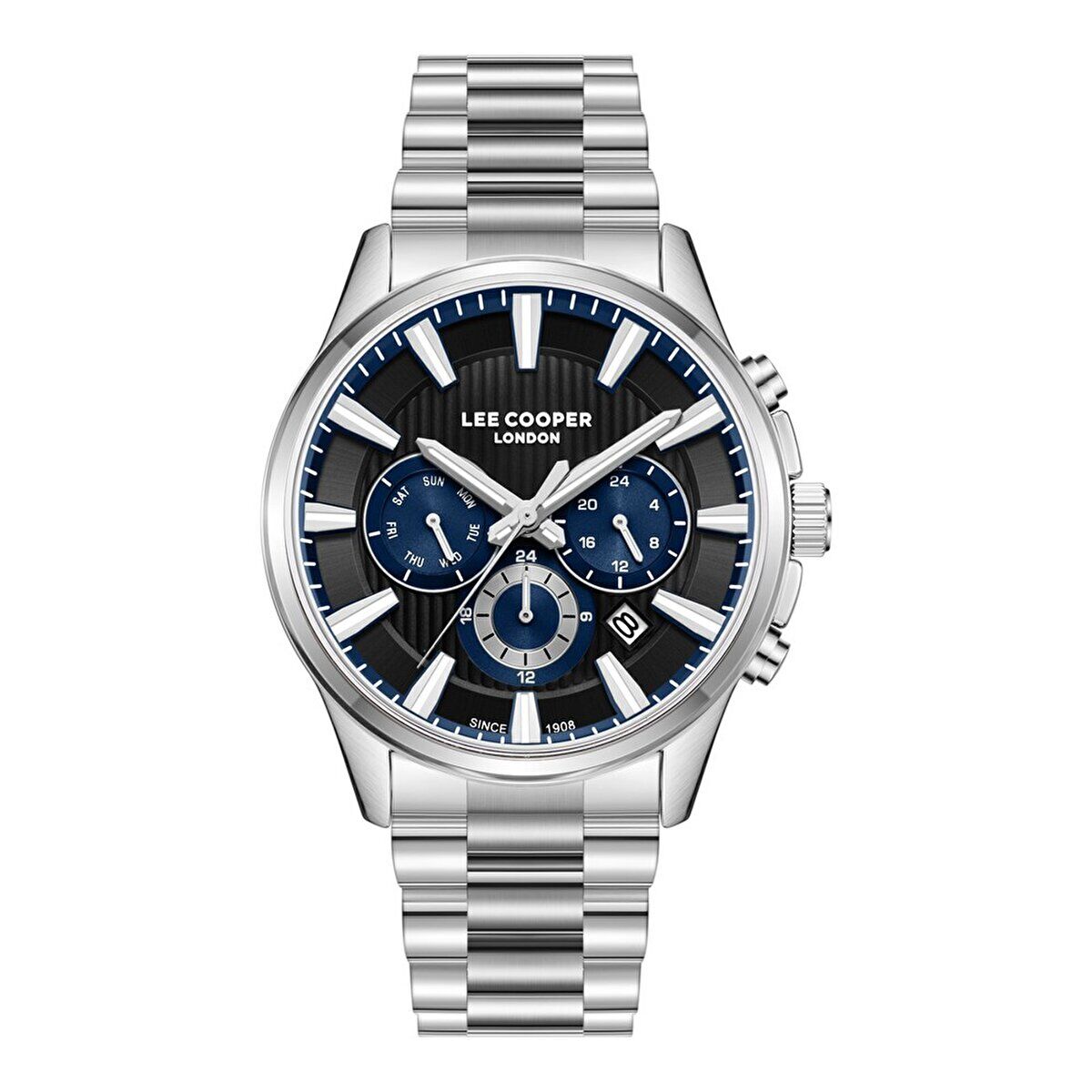 Lee Cooper LC08216.390 Erkek Kol Saati – Lacivert Multifonksiyon, 43 mm Çelik Kasa & Çelik Kordon