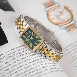 Lee Cooper LC07940.270 Kadın Kol Saati – Gold&Silver – 22 mm – Yeşil Dikdörtgen Kadran