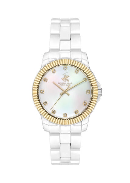 Beverly Hills Polo Club BP3622X.230 Kadın Kol Saati – Beyaz Seramik – 36 mm – Sedef Kadran – Altın Bezel