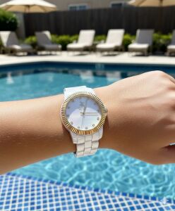 Beverly Hills Polo Club BP3622X.230 Kadın Kol Saati – Beyaz Seramik – 36 mm – Sedef Kadran – Altın Bezel