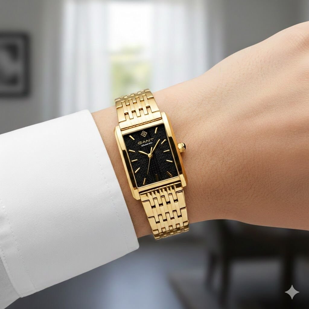 Gant G173003 Kadın Kol Saati – Dikdörtgen Kasa – Altın Renk Çelik Kordon – Siyah Kadran – Zarif ve Şık Tasarım