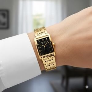 Gant G173003 Kadın Kol Saati – Dikdörtgen Kasa – Altın Renk Çelik Kordon – Siyah Kadran – Zarif ve Şık Tasarım