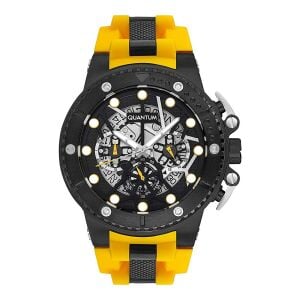Quantum HNG535.654 Erkek Spor Saat – Siyah Çelik Kasa – Sarı Silikon Kordon – Kronograf