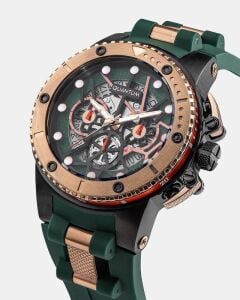 Quantum HNG535.857 Erkek Spor Saat – Rose Gold&Siyah Çelik Kasa – Koyu Yeşil Silikon Kordon – Kronograf