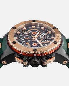 Quantum HNG535.857 Erkek Spor Saat – Rose Gold&Siyah Çelik Kasa – Koyu Yeşil Silikon Kordon – Kronograf