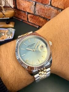 Lee Cooper Erkek Kol Saati – 40 mm – Çelik Kasa – Altın Gri Çelik Kordon – Yeşil Kadran