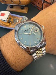 Lee Cooper Erkek Kol Saati – 40 mm – Çelik Kasa – Altın Gri Çelik Kordon – Yeşil Kadran