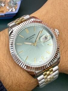 Lee Cooper Erkek Kol Saati – 40 mm – Çelik Kasa – Altın Gri Çelik Kordon – Yeşil Kadran