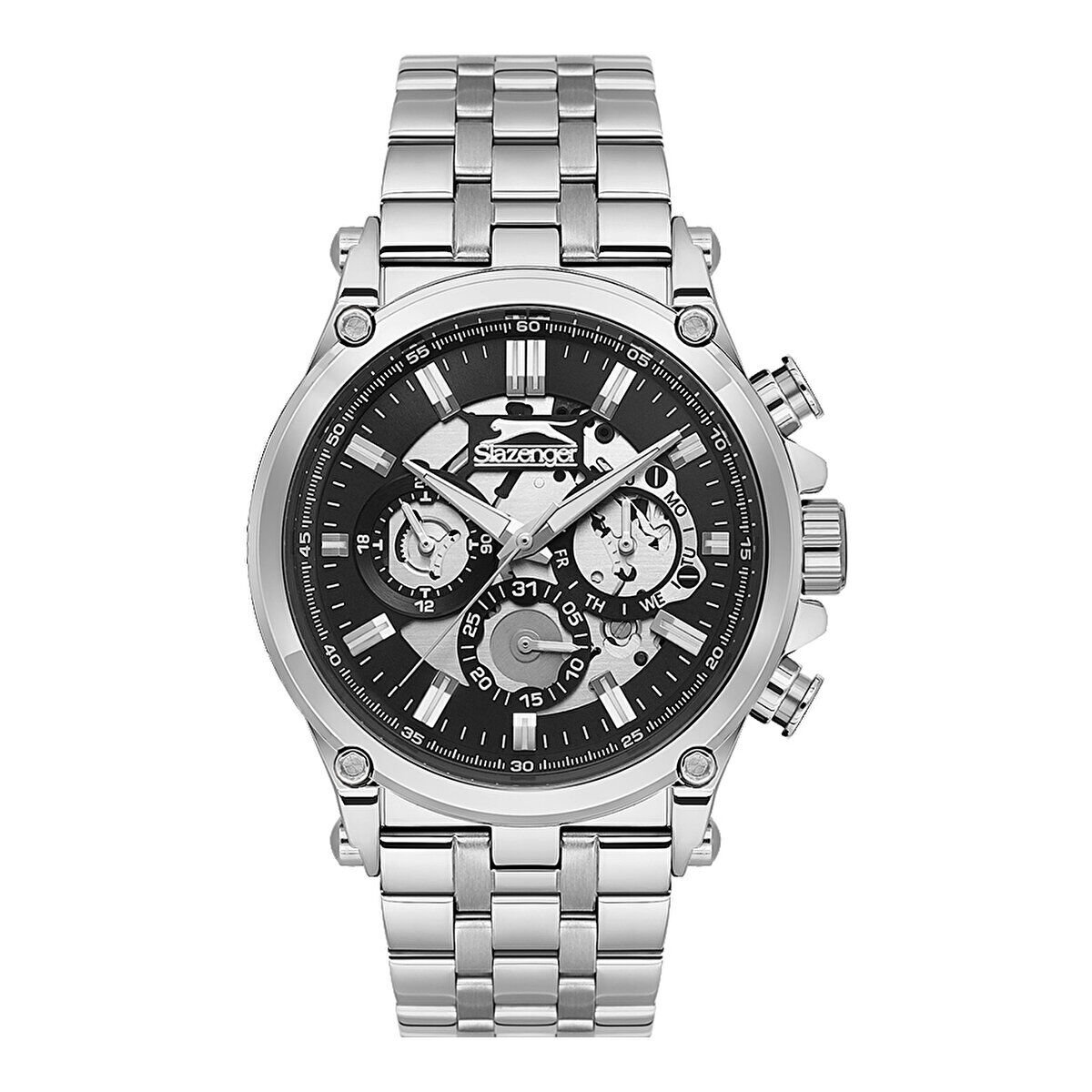 Slazenger Erkek Kol Saati – Çelik Kasa – Gümüş Çelik Kordon – Siyah Kadran – Kronograf Tasarım