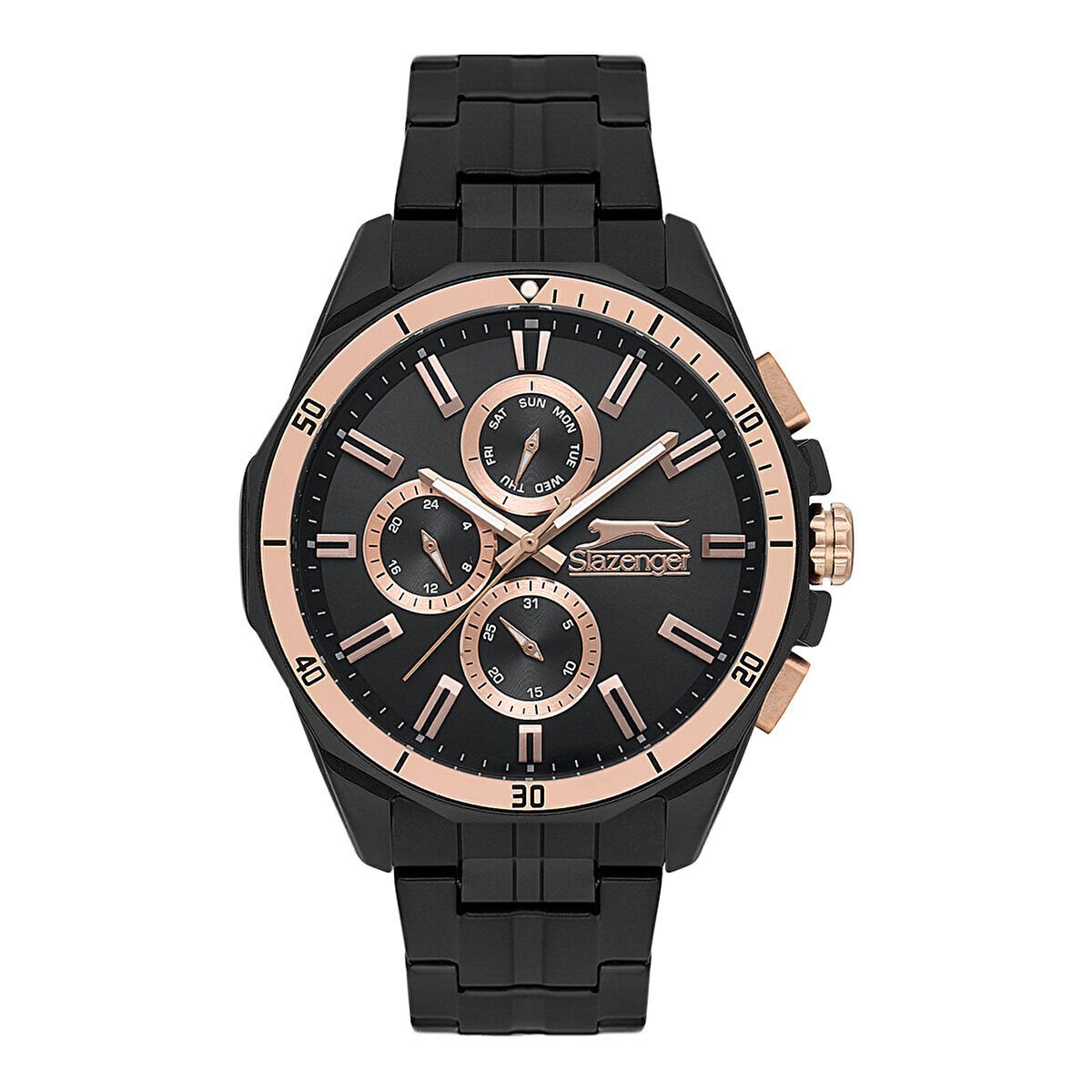 Slazenger Erkek Kol Saati – Siyah Çelik Kasa ve Kordon – Siyah Kadran – Kronograf Tasarım