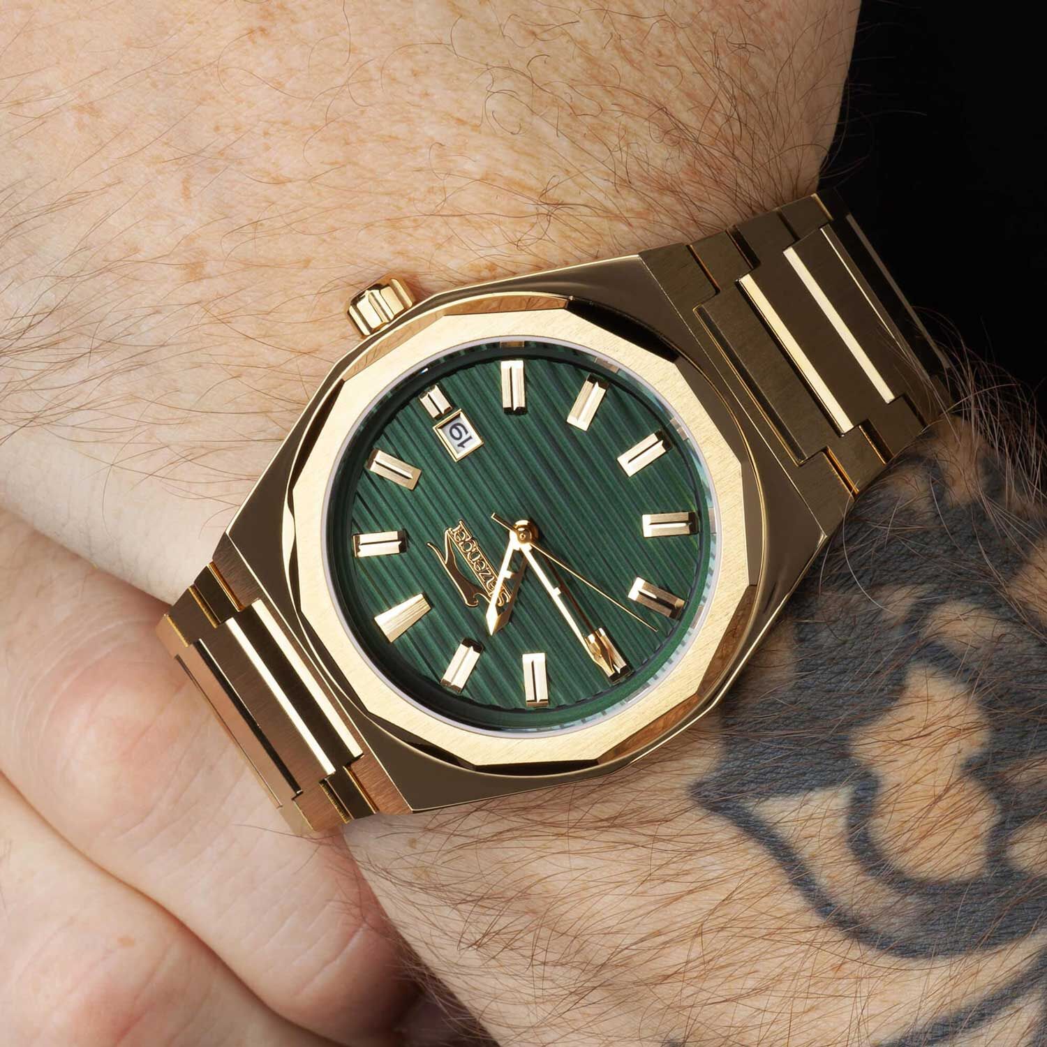 Slazenger Erkek Kol Saati – Gold Çelik Kasa – Gold Çelik Kordon – Koyu Yeşil Kadran