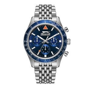 Slazenger Erkek Kol Saati – Koyu Mavi Kadran – Paslanmaz Çelik Kasa – Çelik Kordon – Kronograf