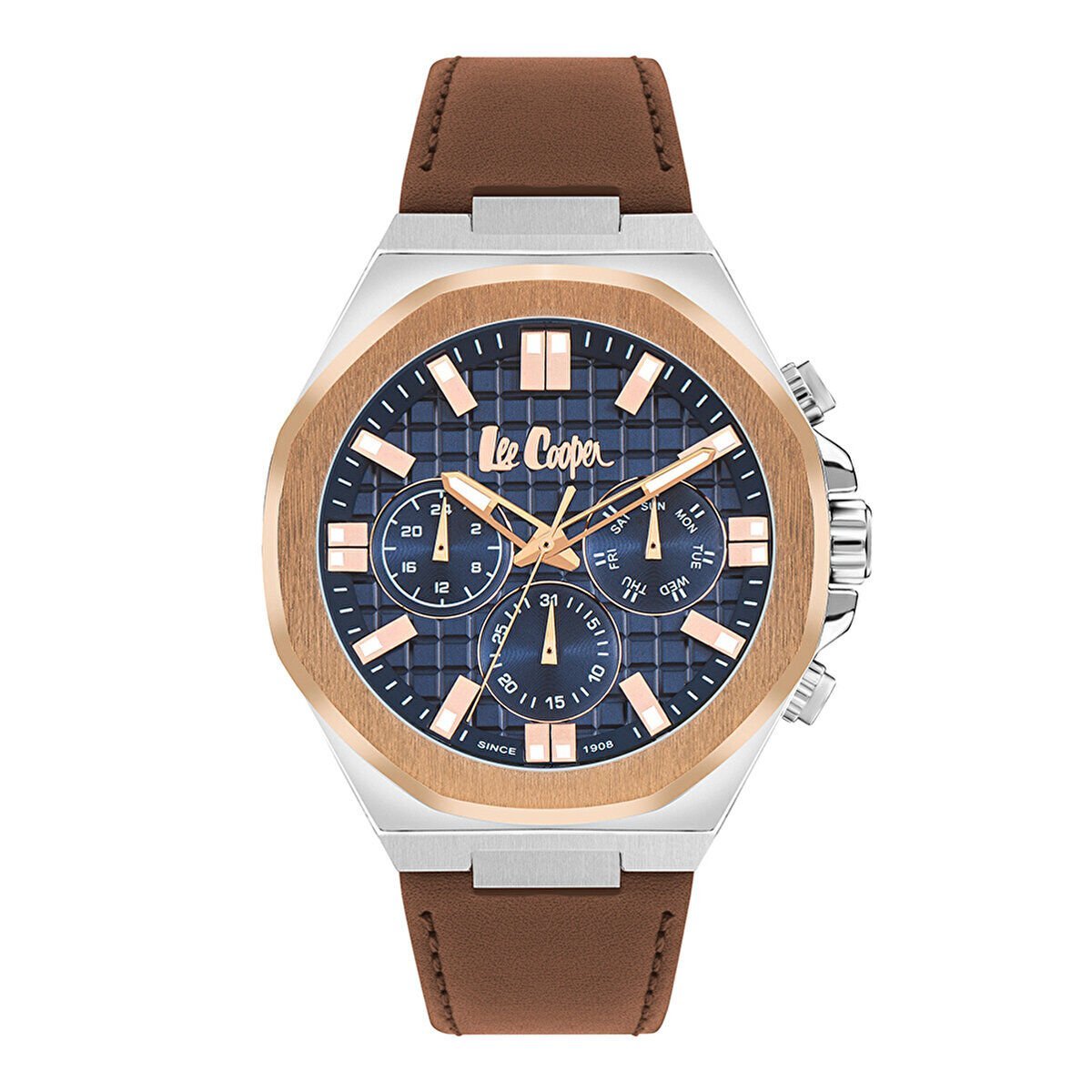 Lee Cooper Erkek Kol Saati – Lacivert Kadran – Paslanmaz Çelik Kasa – Kahverengi Deri Kordon
