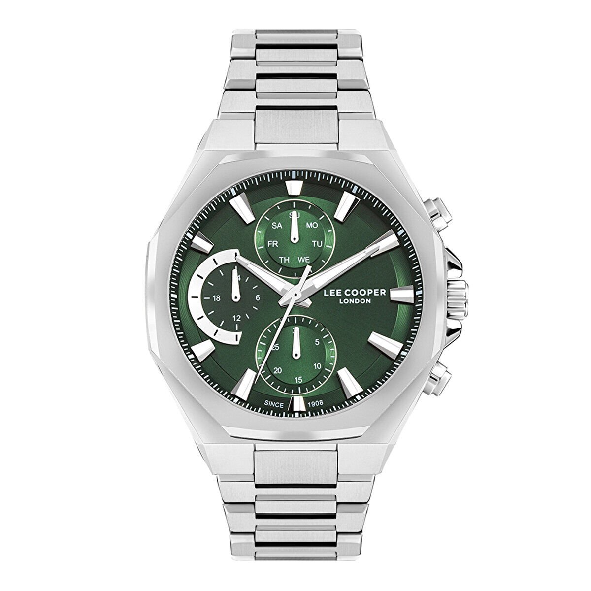 Lee Cooper Erkek 44 mm Çelik Kasa, Yeşil Kadran, Multifonksiyon Kol Saati