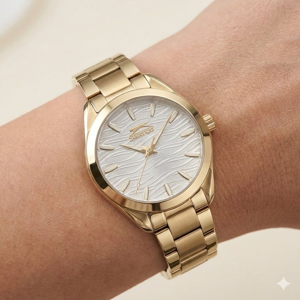 Slazenger Kadın 34 mm Çelik Kasa, Altın Renk Çelik Kordon, Açık Kadran Analog Kol Saati