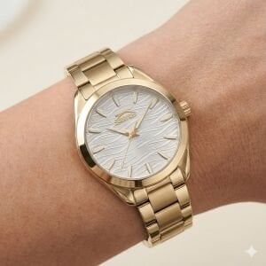 Slazenger Kadın 34 mm Çelik Kasa, Altın Renk Çelik Kordon, Açık Kadran Analog Kol Saati