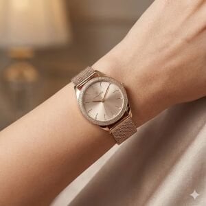 Essence Kadın 34 mm Çelik Kasa Rose Gold Hasır Kordon Rose Gold Kadran Analog Kol Saati