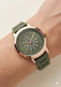 Essence Kadın 34 mm Çelik Kasa Yeşil Kordon Yeşil Kadran Analog Kol Saati