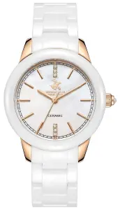 Beverly Hills Polo Club Kadın 35 mm Çelik Kasa, Beyaz Seramik Kordon, Sedef Kadran Kol Saati