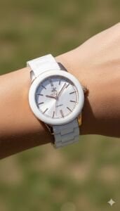 Beverly Hills Polo Club Kadın 35 mm Çelik Kasa, Beyaz Seramik Kordon, Sedef Kadran Kol Saati