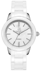 Beverly Hills Polo Club Kadın 35 mm Çelik Kasa, Beyaz Seramik Kordon, Sedef Kadran, Analog Kol Saati