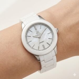 Beverly Hills Polo Club Kadın 35 mm Çelik Kasa, Beyaz Seramik Kordon, Sedef Kadran, Analog Kol Saati