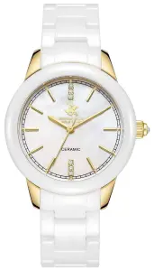 Beverly Hills Polo Club Kadın Kol Saati | 35mm Çelik Kasa, Beyaz Seramik Kordon, Sedef Kadran, 5 ATM