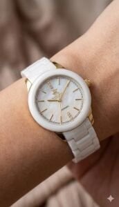 Beverly Hills Polo Club Kadın Kol Saati | 35mm Çelik Kasa, Beyaz Seramik Kordon, Sedef Kadran, 5 ATM