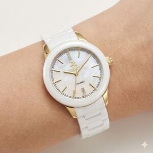 Beverly Hills Polo Club Kadın Kol Saati | 35mm Çelik Kasa, Beyaz Seramik Kordon, Sedef Kadran, 5 ATM