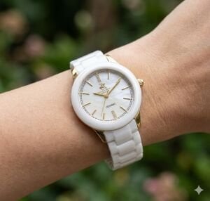 Beverly Hills Polo Club Kadın Kol Saati | 35mm Çelik Kasa, Beyaz Seramik Kordon, Sedef Kadran, 5 ATM