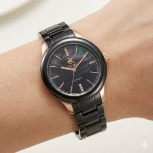 Beverly Hills Polo Club Kadın Kol Saati | 35 mm, Siyah Seramik Kordon, Siyah Kadran, 5 ATM