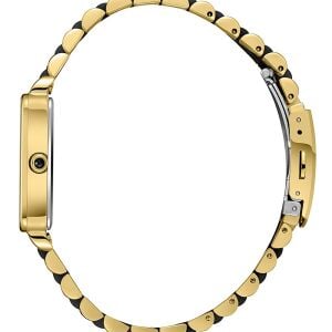 Beverly Hills Polo Club Pırlantalı Kadın Kol Saati | 24 mm Çelik Dikdörtgen Kasa, Sarı-Siyah Çelik Kordon, 24mm