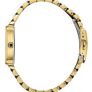 Beverly Hills Polo Club Pırlantalı Kadın Kol Saati | 24 mm Çelik Dikdörtgen Kasa, Sarı-Siyah Çelik Kordon, 24mm