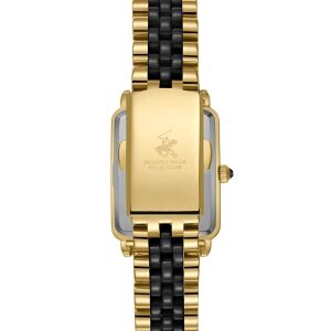 Beverly Hills Polo Club Pırlantalı Kadın Kol Saati | 24 mm Çelik Dikdörtgen Kasa, Sarı-Siyah Çelik Kordon, 24mm