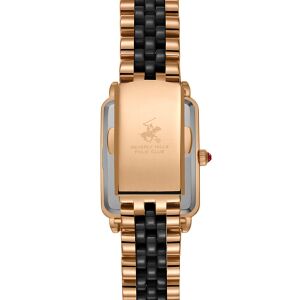 Beverly Hills Polo Club Pırlantalı Kadın Kol Saati | 24 mm Çelik Kasa, Siyah-Rose Gold Çelik Kordon, Sedef Kadran
