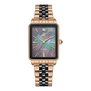 Beverly Hills Polo Club Pırlantalı Kadın Kol Saati | 24 mm Çelik Kasa, Siyah-Rose Gold Çelik Kordon, Sedef Kadran
