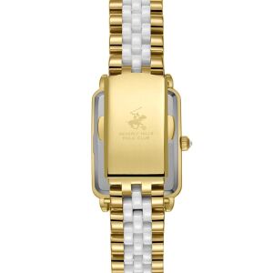 Beverly Hills Polo Club Pırlantalı Kadın Kol Saati | 24 mm Çelik Kasa Altın Renk Dikdörtgen Kasa, Sedef Kadran, 5ATM