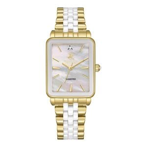 Beverly Hills Polo Club Pırlantalı Kadın Kol Saati | 24 mm Çelik Kasa Altın Renk Dikdörtgen Kasa, Sedef Kadran, 5ATM