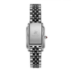 Beverly Hills Polo Club Pırlantalı Kadın Kol Saati | 24 mm Çelik Kasa, Gümüş-Siyah Çelik Kordon, Safir Cam