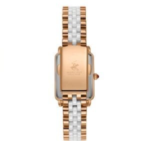 Beverly Hills Polo Club Pırlantalı Kadın Kol Saati | 24 mm Rose Gold Dikdörtgen Kasa, Rose Gold-Beyaz Çelik Kordon, Sedef Kadran
