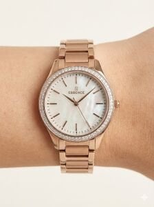 Essence Kadın Kol Saati | 36 mm Rose Gold Çelik Kasa, İnci Kadran, Taşlı Bezel, Zarif Tasarım