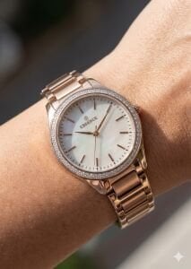 Essence Kadın Kol Saati | 36 mm Rose Gold Çelik Kasa, İnci Kadran, Taşlı Bezel, Zarif Tasarım
