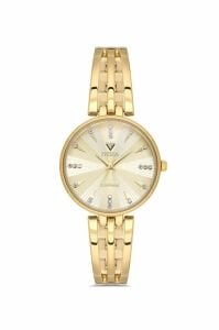 Fiesta Kadın Kol Saati | 36 mm Altın Renk Çelik Kasa, Altın Renk Çelik Kordon, Safir Cam