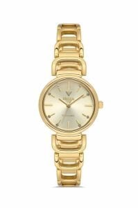 Fiesta Kadın Kol Saati | 24 mm Çelik Kasa, Altın Renk Çelik Kordon, Safir Cam, Zarif Tasarım