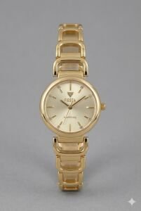 Fiesta Kadın Kol Saati | 24 mm Çelik Kasa, Altın Renk Çelik Kordon, Safir Cam, Zarif Tasarım