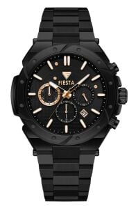 Fiesta Erkek Kol Saati |  46 mm Çelik Kasa, Çelik Siyah Kordon, Safir Cam, 5ATM Su Geçirmez