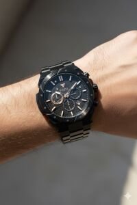 Fiesta Erkek Kol Saati |  46 mm Çelik Kasa, Çelik Siyah Kordon, Safir Cam, 5ATM Su Geçirmez