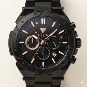 Fiesta Erkek Kol Saati |  46 mm Çelik Kasa, Çelik Siyah Kordon, Safir Cam, 5ATM Su Geçirmez