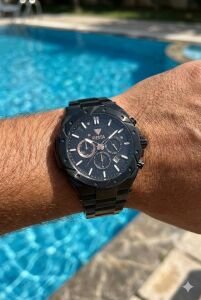 Fiesta Erkek Kol Saati |  46 mm Çelik Kasa, Çelik Siyah Kordon, Safir Cam, 5ATM Su Geçirmez